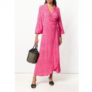 GANNI Pink Floral Crepe Wrap Maxi Dress